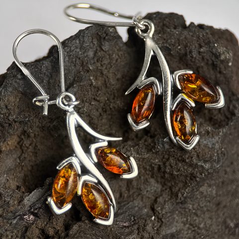 RENIA, BOUCLES D'OREILLES EN AMBRE, ARGENT