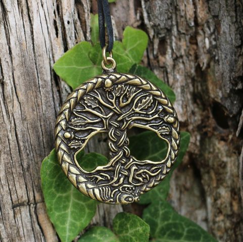 CELTIC OAK SACRED TREE OF LIFE PENDANT ZINC, ANTIQUE BRASS