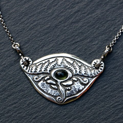 SPRING OF THE MOLDAU - MOLDAVITE, SILVER NECKLACE
