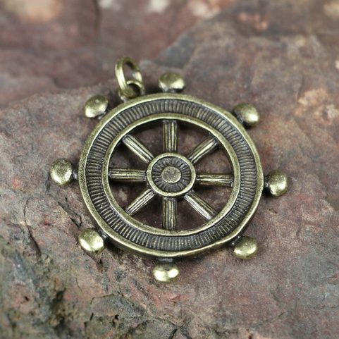STEERING WHEEL, MASSIVE ZINC PENDANT, ANTIQUE BRASS