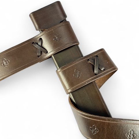 LEATHER SCABBARD FOR ONE HANDED SWORDS, FLEUR DE LIS