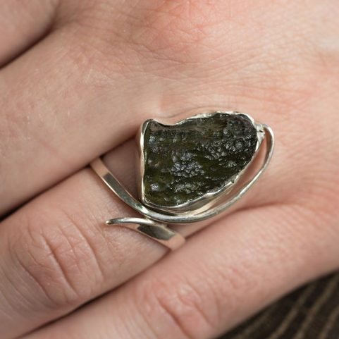 NATURAL MOLDAVIT, RING, SILVER 925