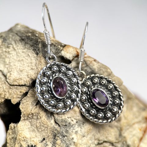 DOMINIA, SILVER ANTIQUE EARRINGS, AMETHYST, AG 925/1000