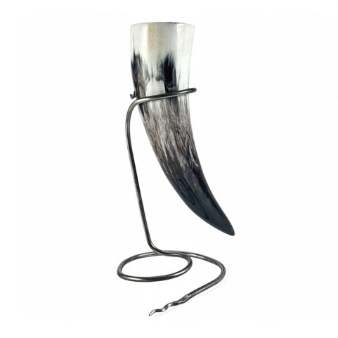 HAND FORGED IRON HORN STAND - SNAKE TAIL SHAPED TIP