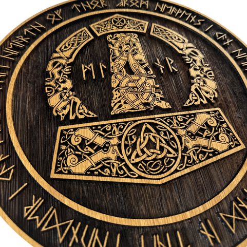 MJÖLLNIR - HAMMER OF THOR, WOODEN WALL PICTURE 32CM