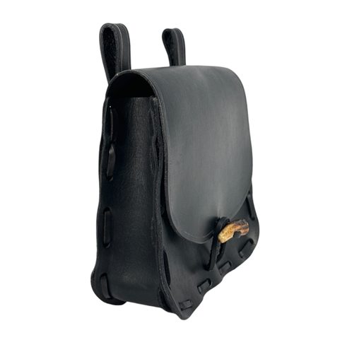 LEATHER HISTORICAL BELT BAG, ANTLER, BLACK