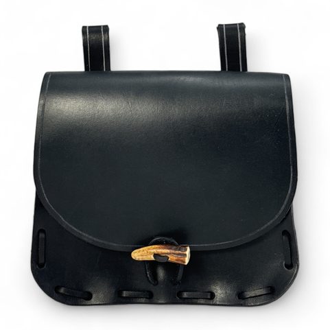 LEATHER HISTORICAL BELT BAG, ANTLER, BLACK