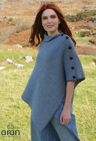 GORMELIA HERRINGBONE MERINO WOOL IRISH PONCHO