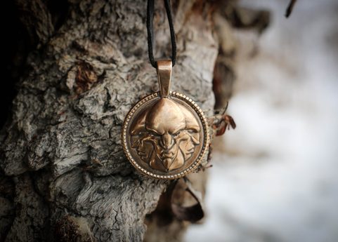 TRIGLAV SLAVIC GOD, BRONZE PENDANT