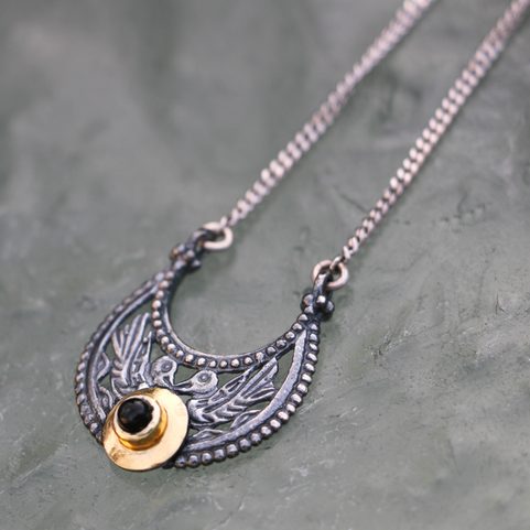 VIKING BIRDS - NECKLACE, SILVER 925 AND MOLDAVITE