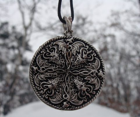 NORDIC DRAGON, SILVERED PENDANT