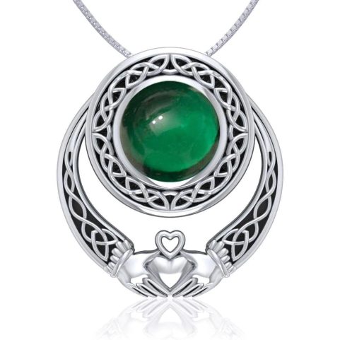 GRAND PENDENTIF CLADDAGH, VERT, AG 925