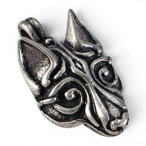 FENRIR WOLF, VIKING ART STYLE, SILVER PLATED AMULET