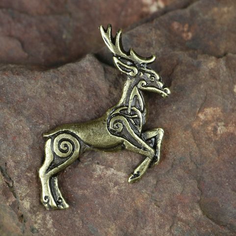 CELTIC DEER - HERNE, ZINC, PENDANT, ANTIQUE BRASS