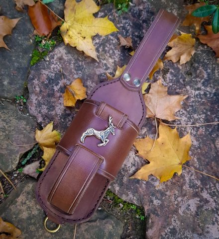 FIANNA CELTIC DEER, LEATHER BEER KOOZIE HOLSTER