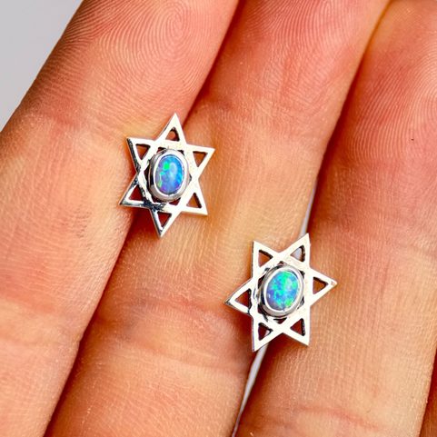 STAR OF DAVID, S. OPAL, SILVER EARRINGS 925/1000