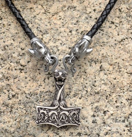 OSEBERG, THOR HAMMER, BRAIDED LEATHER NECKLACE