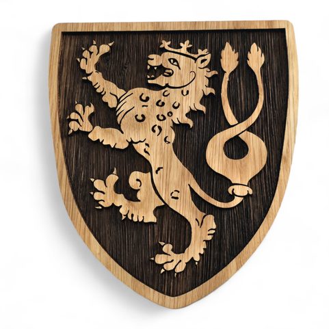 LION TCHEQUE, ARMOIRIES MÉDIÉVALES SUR BOUCLIER 20CM