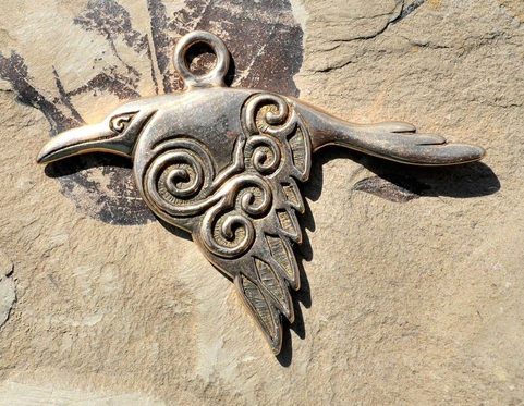 CORVUS - CELTIC CROW PENDANT, BRONZE