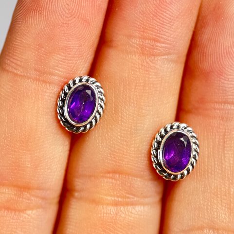 MEDUSA, SILVER EARRINGS, AMETHYST, AG 925/1000