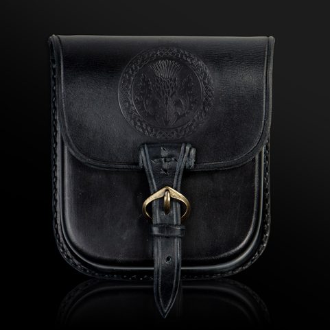 ALBA, SCOTTISH THISTLE, LEATHER BELT BAG - BLACK