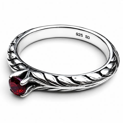 SILBERRING LORBEERKRANZ MIT GRANAT, AG 925