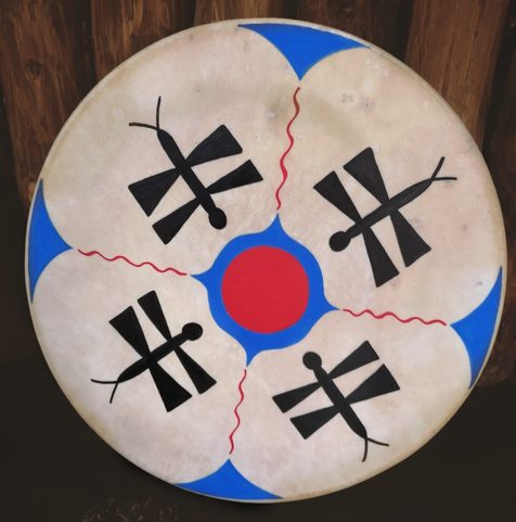 SHAMAN INDIAN DRUM, DRAGONFLIES 40 CM