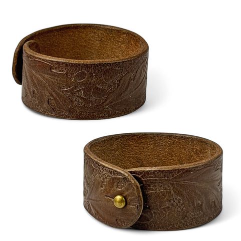 OAK LEAVES, LEATHER BRACELET - DARK BROWN