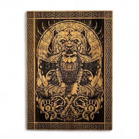BERSERKER-WIKINGER, WANDDEKORATION, HOLZ 32X46CM