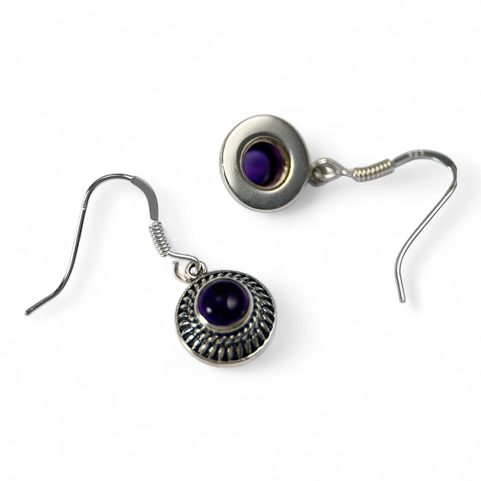POMPEII, SILVER ANTIQUE EARRINGS, AMETHYST, AG 925/1000