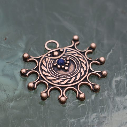DEVANA, SLAVIC SUN AMULET, BRONZE LAPIS