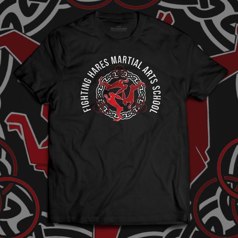 FIGHTING HARES, IRISH STICK FIGHTING, BLACK MEN'S T-SHIRT