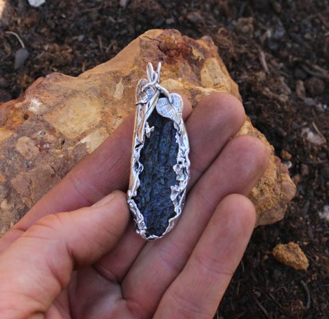 BOHEMIA - LINDEN LEAF, SILVER PENDANT, MOLDAVITE