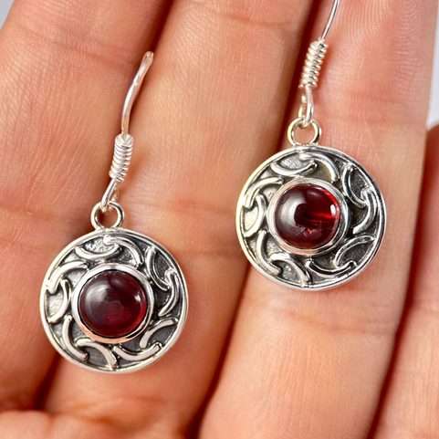 BRIGID, BOUCLES D'OREILLES EN ARGENT, GRENAT, AG 925/1000