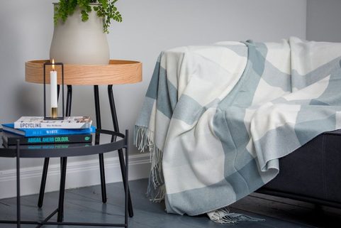 AQUA BLOCK CHECK THROW, LAMBSWOOL