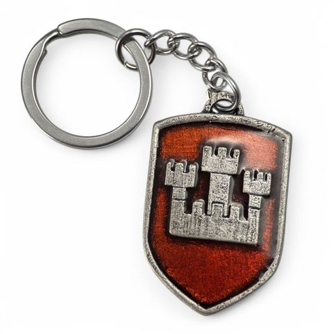 PRAGUE, KEYCHAIN, MEDIEVAL COAT OF ARMS IN SHIELD, 14TH CENTURY, ZINC, ENAMEL