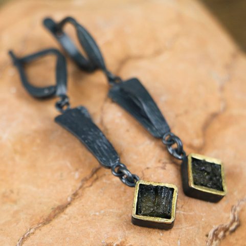 KAZI - EARRINGS - MOLDAVITE, STERLING SILVER