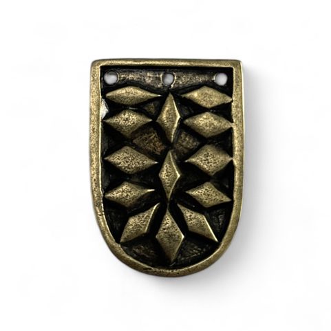 VIKING STRAP END FOR BELTS, HAITHABU, ZINC - ANTIQUE BRASS