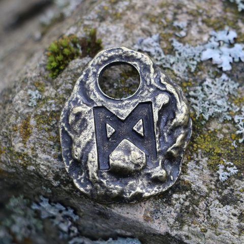 MANNAZ - RUNE PENDANT, ZINC ANT.BRASS
