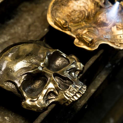 SKULL, BELT BUCKLE, BRASS