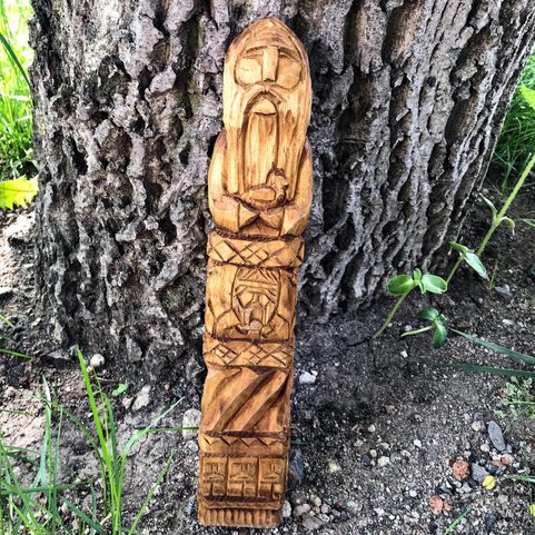 ROD, SLAVIC DEITY STATUE, CARVED FROM THREE SIDES