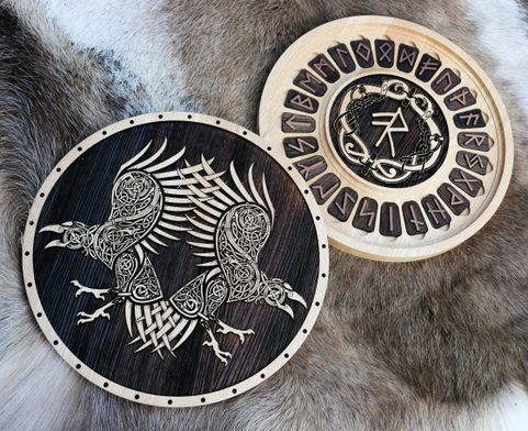 HUGINN AND MUNINN - WOODEN RUNES FUTHARK SET