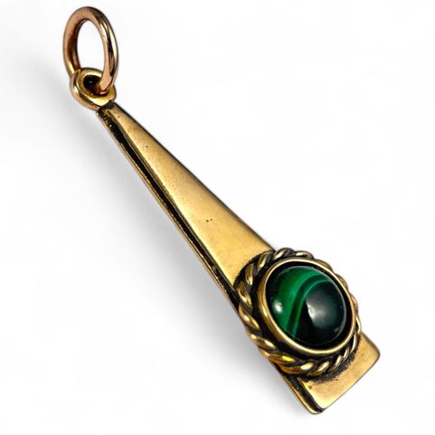 TRIANGLE, PENDENTIF, BRONZE, MALACHITE