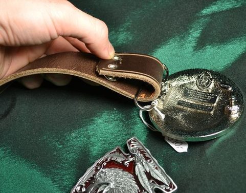 LEATHER BELT WITH BUCKLE CHANGE SYSTEM, BROWN