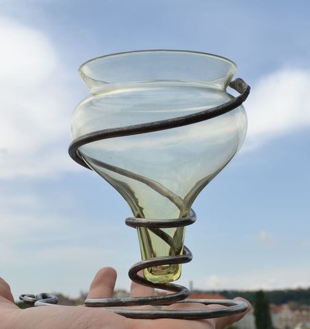 MEDIEVAL GLASS, GLASS WITH FORGED IRON STAND
