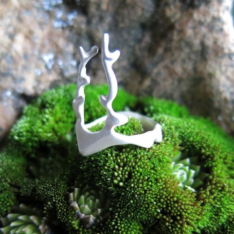 SMALL DEER, CUBIST RING, STERLING SILVER
