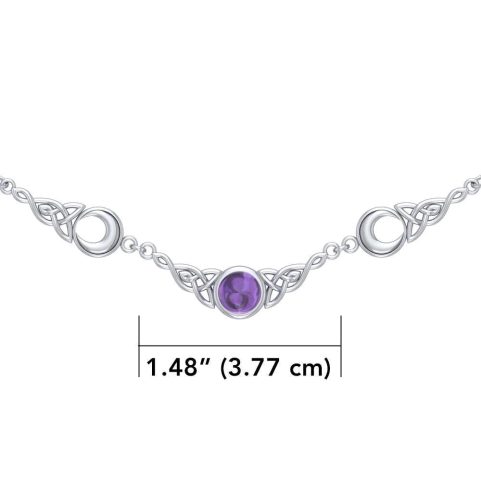 MOON PHASES, SILVER NECKLACE WITH AMETHYST AG 925