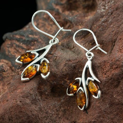 RENIA, BOUCLES D'OREILLES EN AMBRE, ARGENT