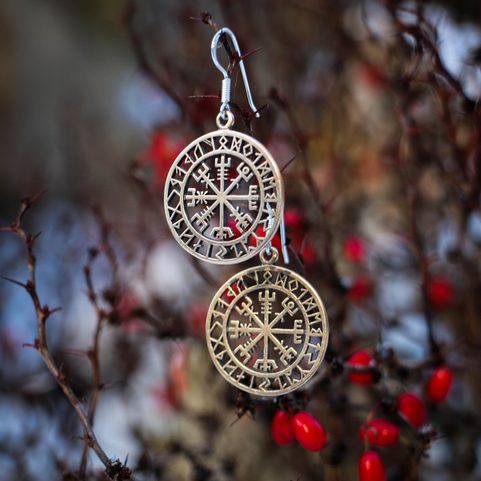 VEGVISIR, ICELANDIC RUNE EARRINGS, BRONZE