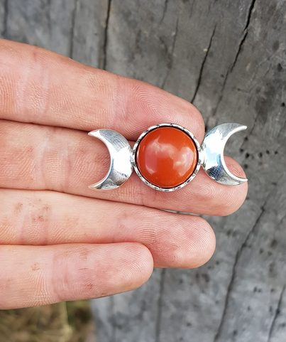 THREE MOON, PENDANT, STERLING SILVER AND JASPER